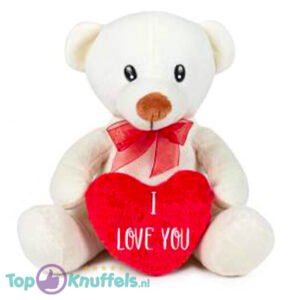 Teddy Bear White Whiteh Rode Bow en Heart “I Love You” 22 cm