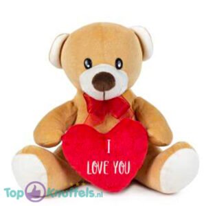 Teddy Bear Brown Whiteh Rode Bow en Heart “I Love You” 22 cm
