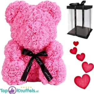 Pink Pinkn Bear XL Whiteh Bow 40cm in Luxe Geschenkdoos