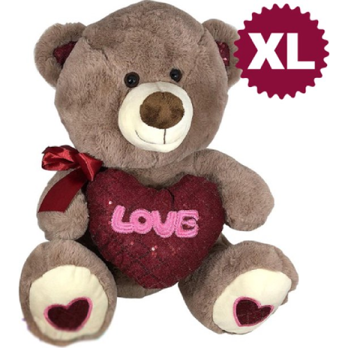 Teddy Bear Whiteh Glitter Heart en Bowje (Brown) Plush Toy 70 cm