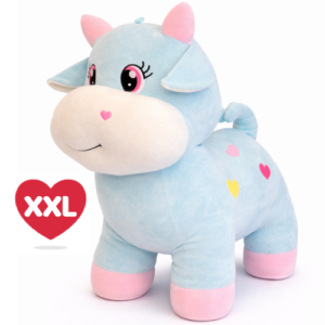 Squishy Cow LichtBlue Whiteh Heartjes Plush Toy XXL 90 cm
