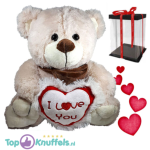 Teddy Bear Beige Plush Toy Whiteh I Love You Heart (White/Red) 30 cm + Giftbox Whiteh Bow