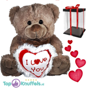 Teddy Bear Brown Plush Toy Whiteh I Love You Heart (White/Red) 30 cm + Giftbox Whiteh Bow