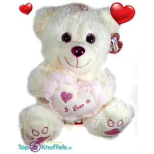 Whitete Teddy Bear Whiteh licht Pink/White Heart ”I Love U” 32 cm