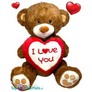 XL Teddy Bear Whiteh Red/White Heart ‘I Love You’ (Brown) 70 cm