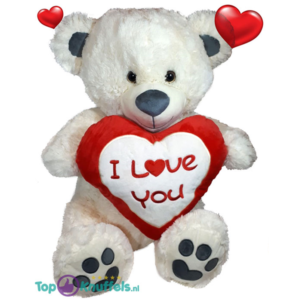 XL Teddy Bear Whiteh Red/White Heart ‘I Love You’ (White) 70 cm
