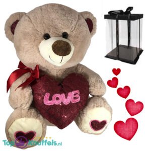 Teddy Bear Whiteh Heart ‘Love’ (LichtBrown) 26cm + Loves Geschenkdoos