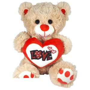 Teddy Bear Fuzzy Plush Toy Whiteh Glitter Heart Love (Brown) 23 cm