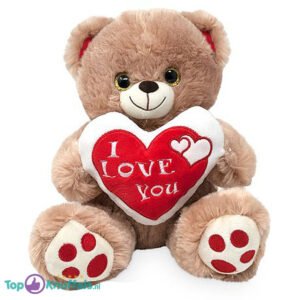 Teddy Bear Brown Whiteh Heart ”I Love You” (White/Red) Teddy Bear 40 cm