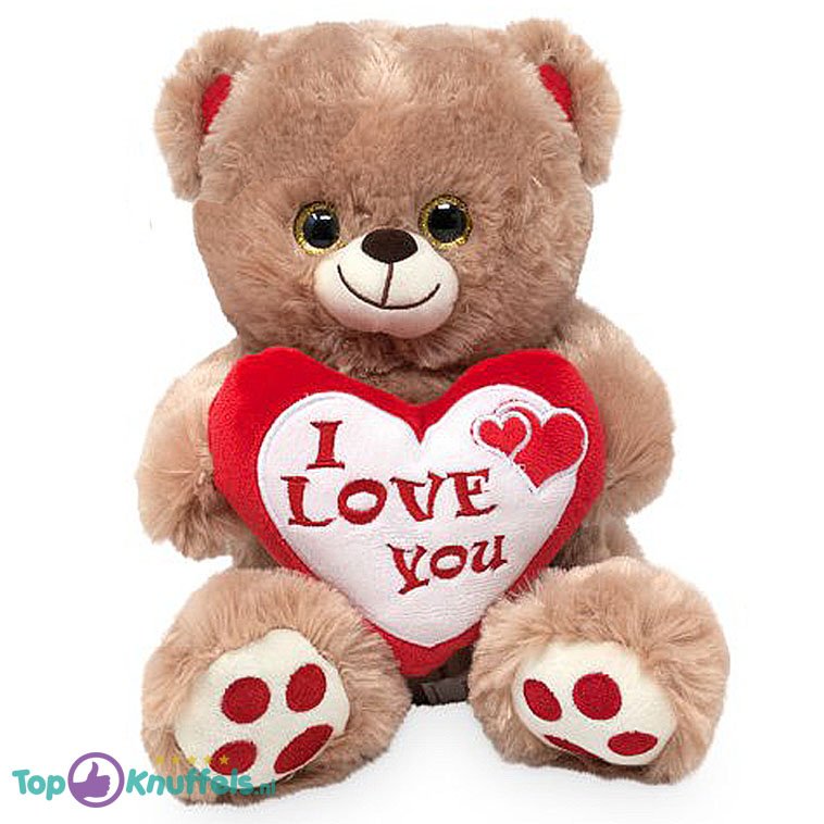 Teddy Bear Brown Whiteh Heart ”I Love You” (Red/White) Teddy Bear 40 cm