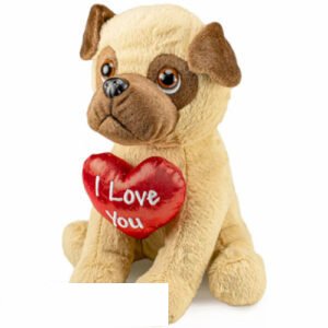 MopsDog Whiteh Heart I Love You Plush Toy Dog 30 cm