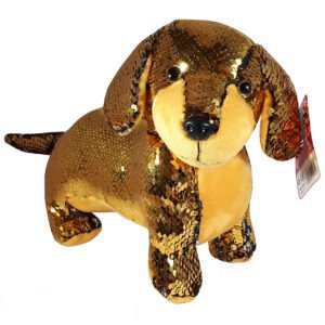 Teckel Dogje Plush Toy Whiteh Glitter Effect (Goud) 30 cm