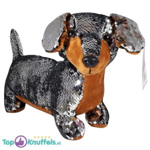 Teckel Dogje Plush Toy Whiteh Glitter Effect (Zilver) 30 cm