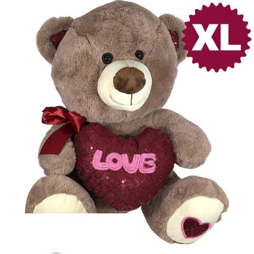 Teddy Bear Whiteh Glitter Heart en Bowje (Brown) Plush Toy XXL 90 cm