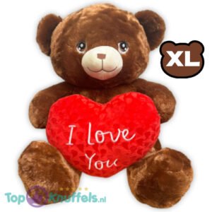 Teddy Bear DonkerBrown Whiteh Red Heart “I Love You” Plush Toy XL 70 cm