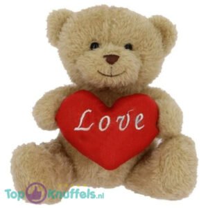 Teddy Bear Curly Whiteh Heart Love Plush Toy 18 cm