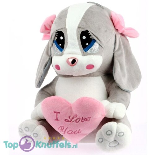 Puppy Dog Whiteh Pink I Love You Heart Plush Toy 42 cm