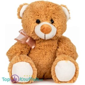 Teddy Bear Fuzzy Beige Whiteh Bowje Plush Toy 20 cm